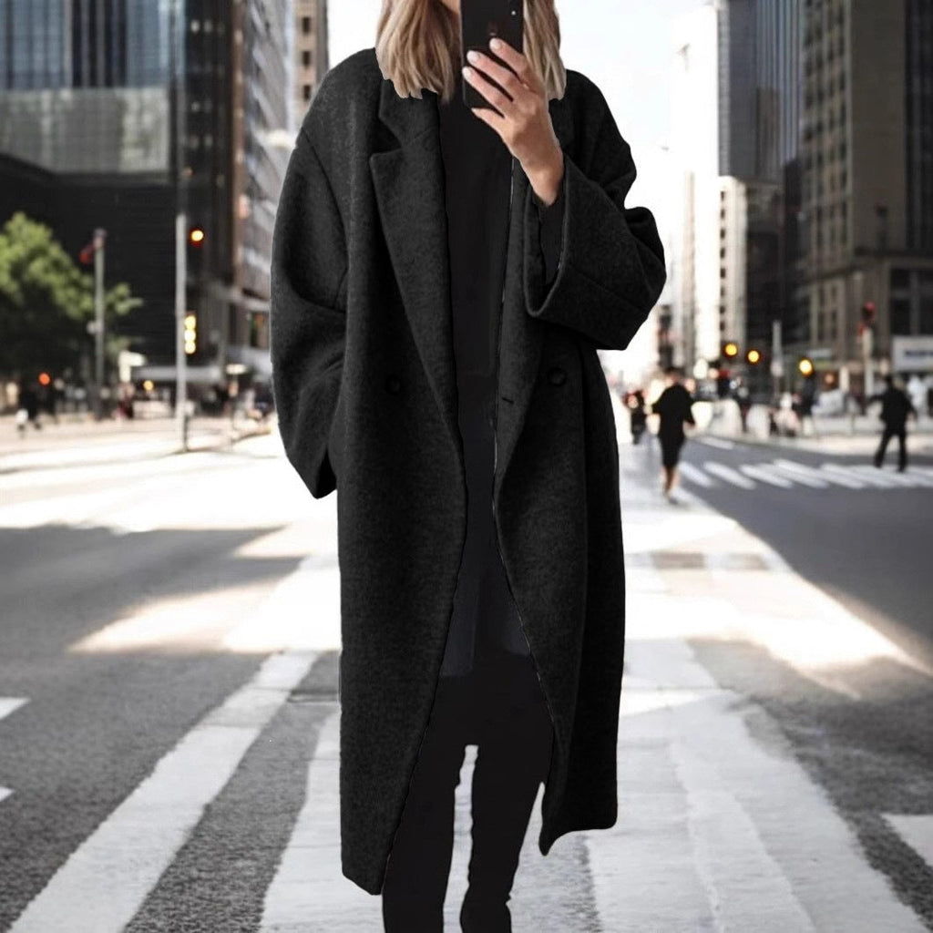 Damen Wollmantel in Übergröße mit stilvollen Knopfdetails - 3 - Annoboutique