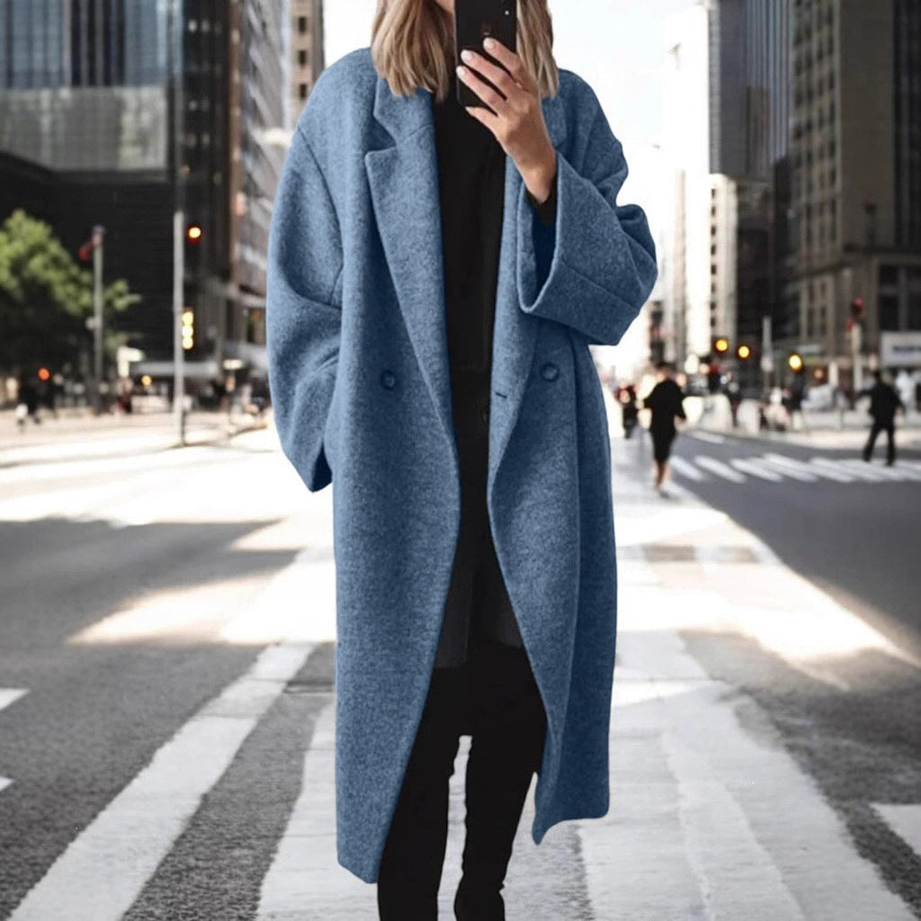 Damen Wollmantel in Übergröße mit stilvollen Knopfdetails - 4 - Annoboutique