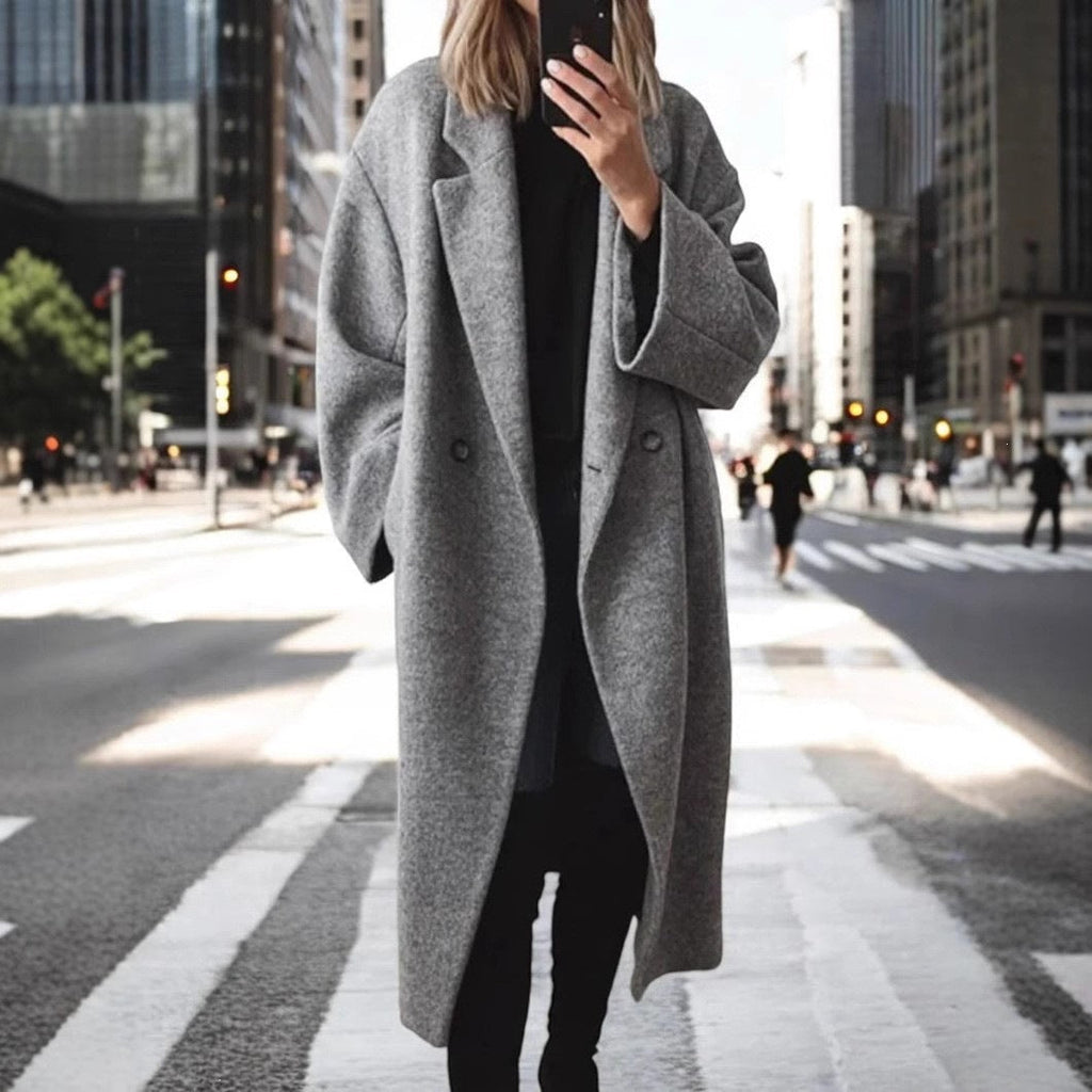 Damen Wollmantel in Übergröße mit stilvollen Knopfdetails - 6 - Annoboutique
