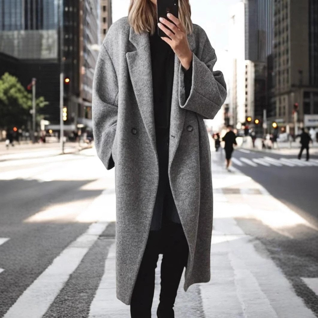 Damen Wollmantel in Übergröße mit stilvollen Knopfdetails - 9 - Annoboutique