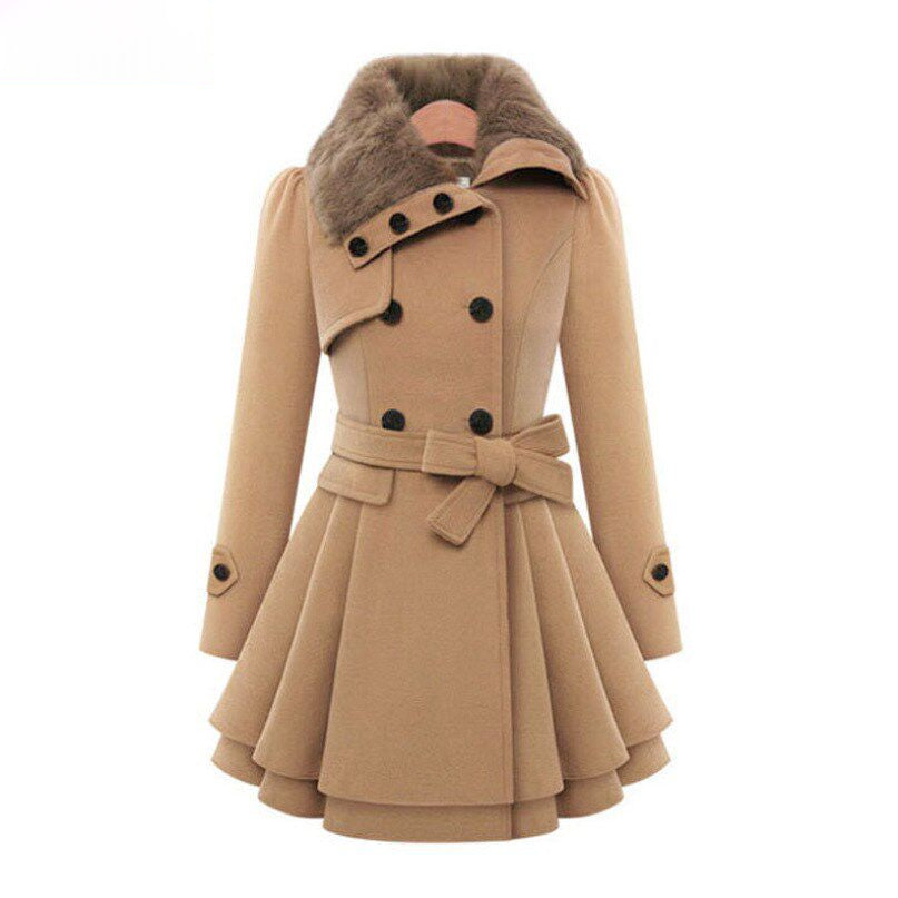 Eleganter A-Linien Damenmantel mit Kunstfellkragen - 2 - Annoboutique