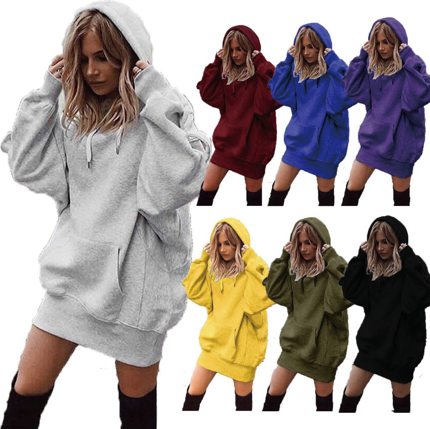 Damen Hoodie Kleid mit lässigem Stil und praktischer Kängurutasche - 4 - Annoboutique