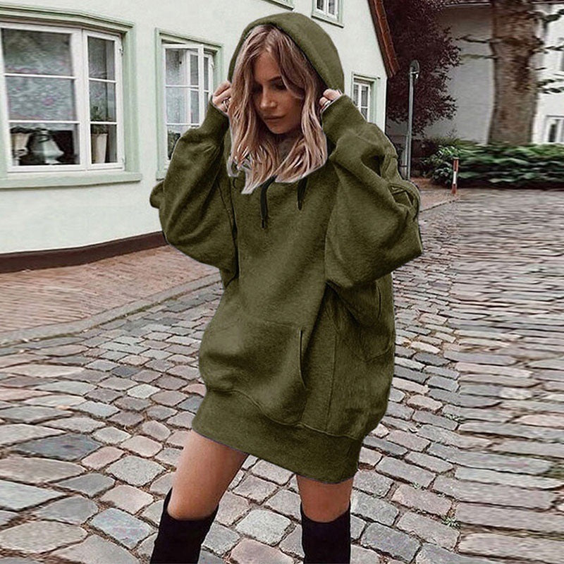 Damen Hoodie Kleid mit lässigem Stil und praktischer Kängurutasche - 5 - Annoboutique