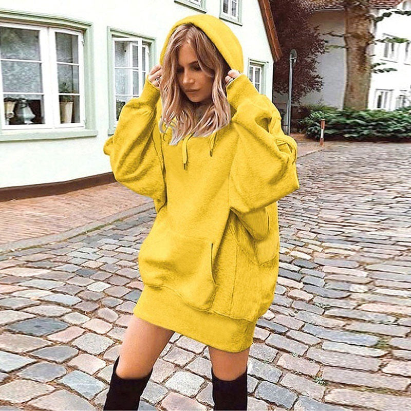 Damen Hoodie Kleid mit lässigem Stil und praktischer Kängurutasche - 7 - Annoboutique