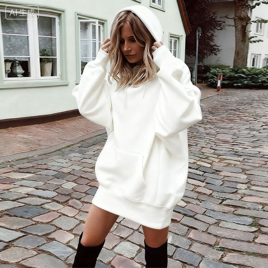 Damen Hoodie Kleid mit lässigem Stil und praktischer Kängurutasche - 9 - Annoboutique