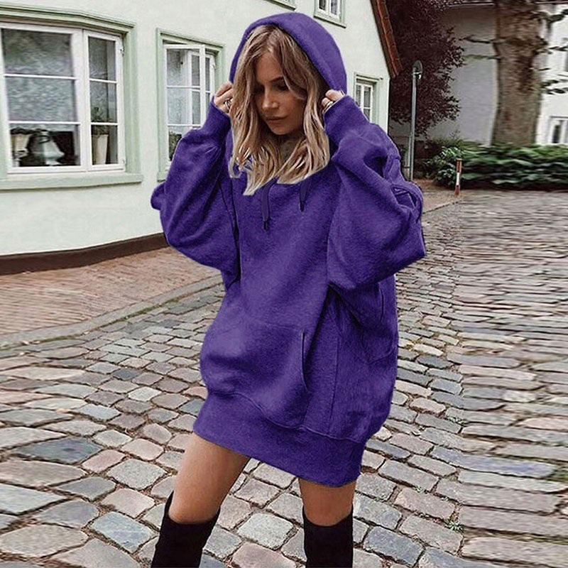 Damen Hoodie Kleid mit lässigem Stil und praktischer Kängurutasche - 10 - Annoboutique