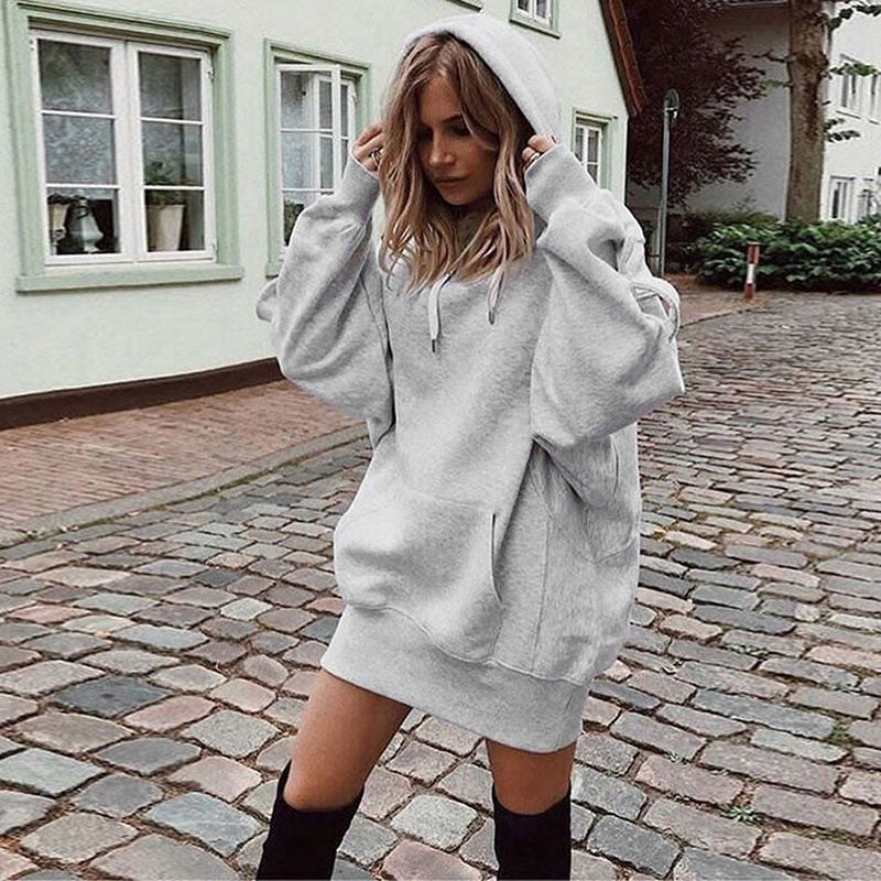 Damen Hoodie Kleid mit lässigem Stil und praktischer Kängurutasche - 11 - Annoboutique