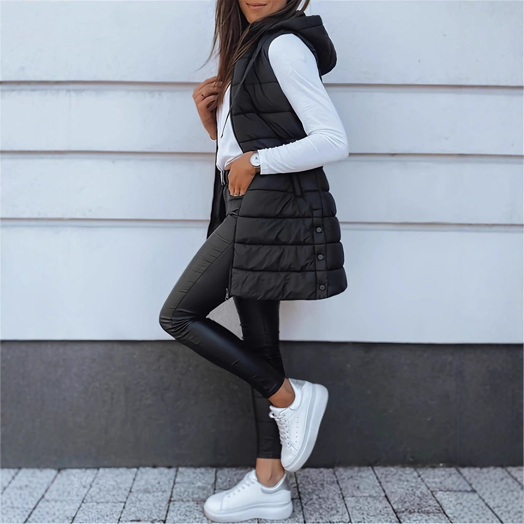 Stilvolle Damenweste im Slim-Fit-Design mit Kapuze und nützlichen Taschen - 2 - Annoboutique