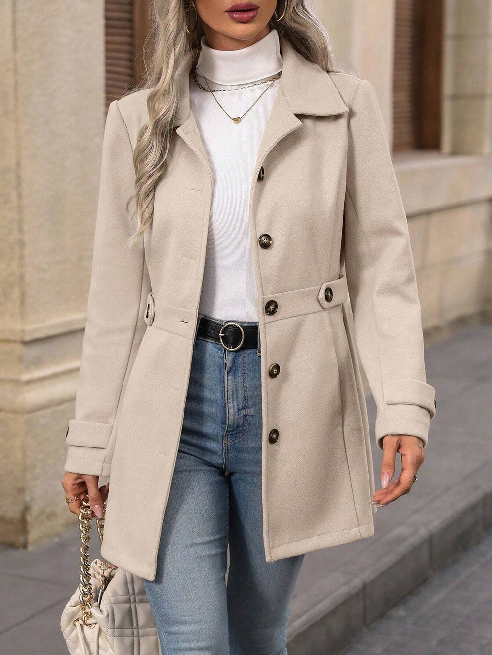 Modischer Damenmantel mit Knopfverschluss im Regular Fit - 1 - Annoboutique