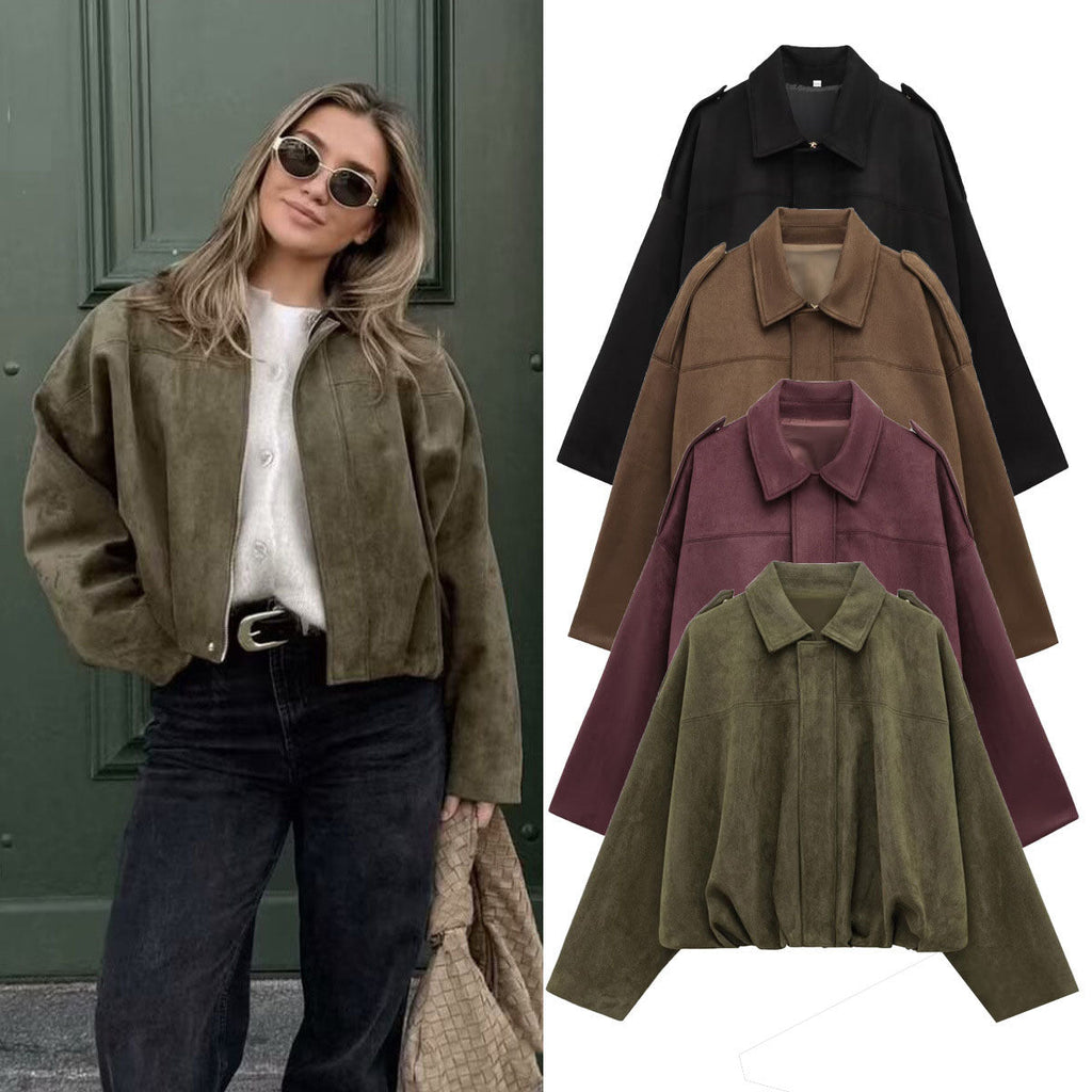 Modische Damen Bomberjacke mit Fledermausärmeln und aktuellem Design - 4 - Annoboutique