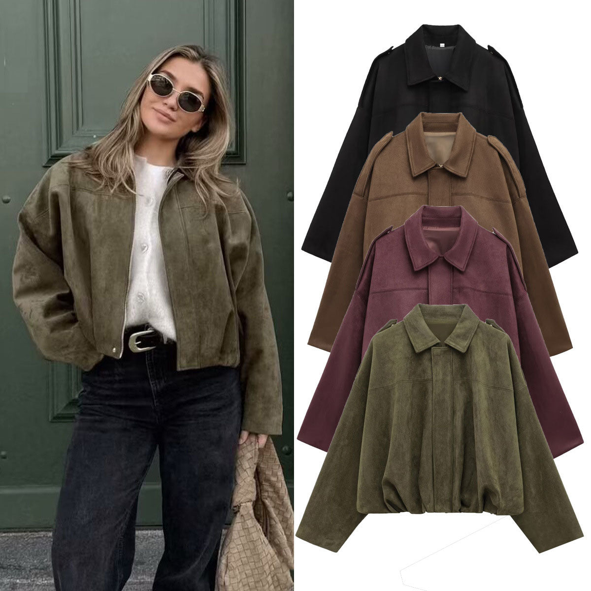Modische Damen Bomberjacke mit Fledermausärmeln und aktuellem Design - 4 - Annoboutique