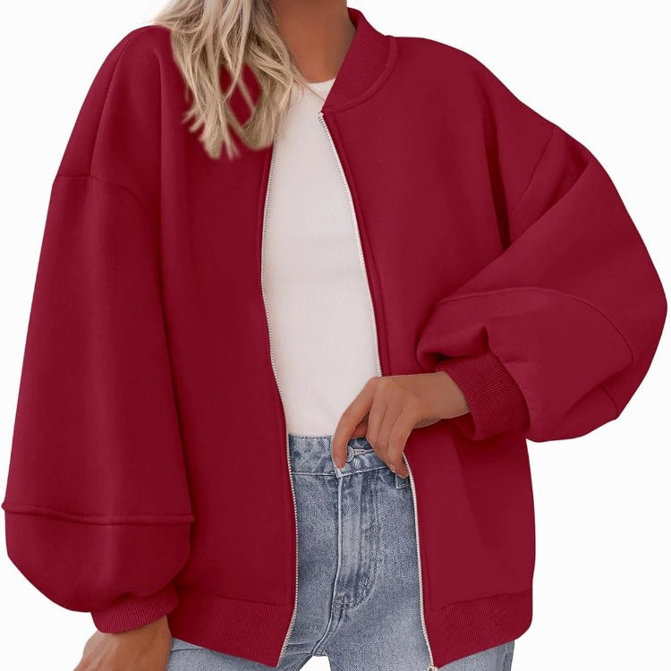 Lässige Damen Bomberjacke mit Reißverschluss und großzügigen Ärmeln - 1 - Annoboutique