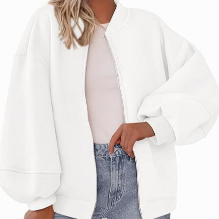 Lässige Damen Bomberjacke mit Reißverschluss und großzügigen Ärmeln - 2 - Annoboutique