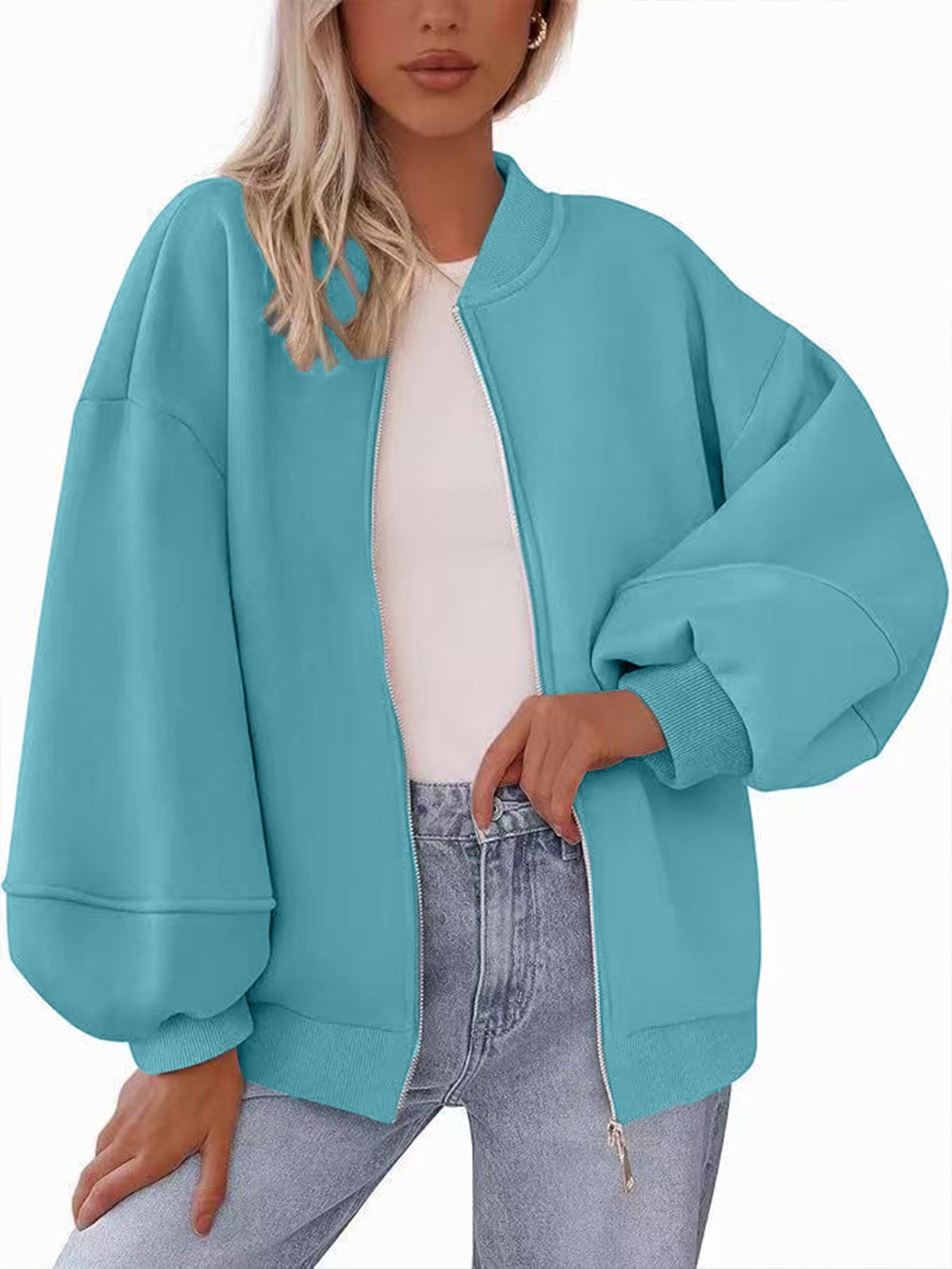 Lässige Damen Bomberjacke mit Reißverschluss und großzügigen Ärmeln - 3 - Annoboutique