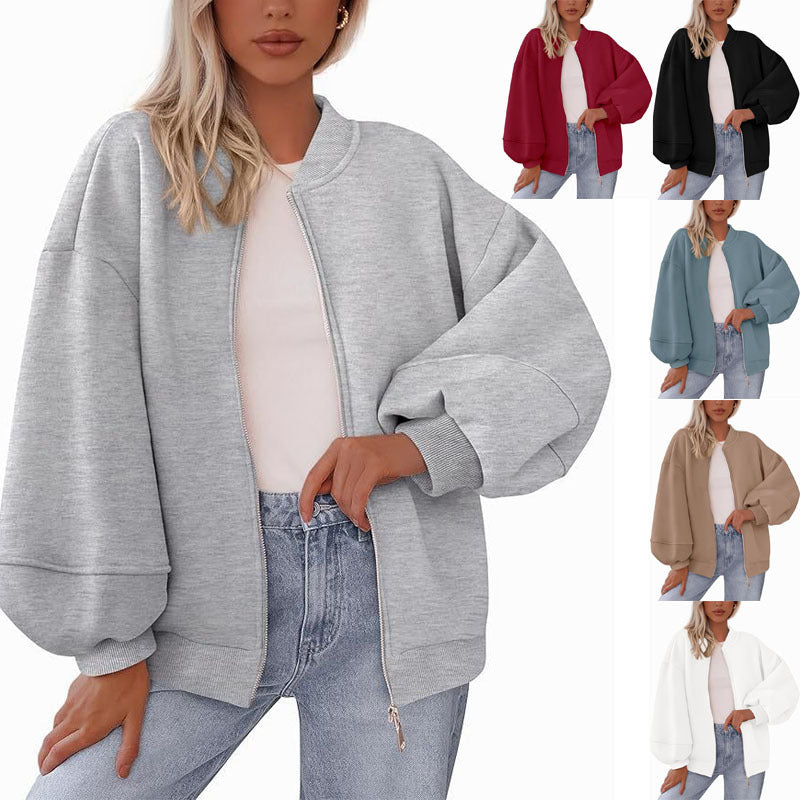 Lässige Damen Bomberjacke mit Reißverschluss und großzügigen Ärmeln - 11 - Annoboutique