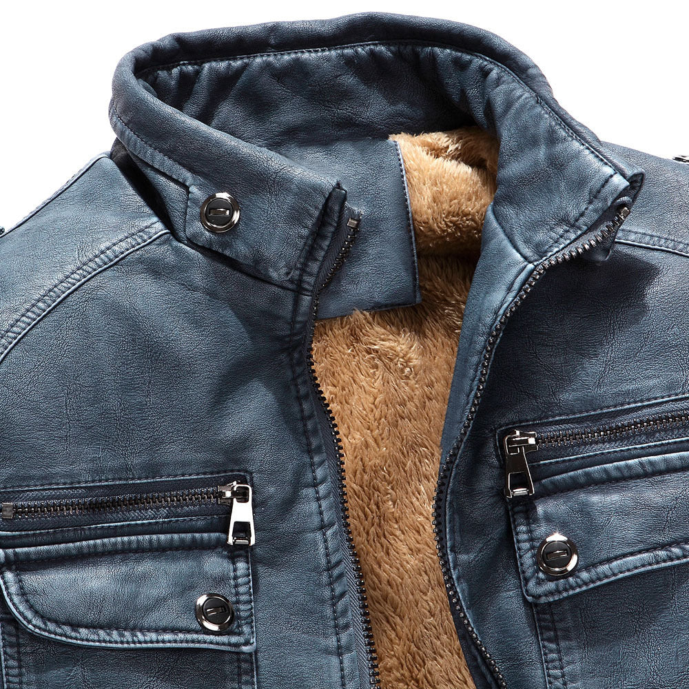 Herren Lederjacke mit modernem Stehkragen und praktischem Reißverschluss - 1 - Annoboutique