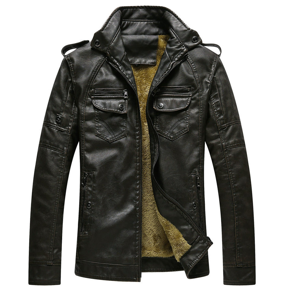 Herren Lederjacke mit modernem Stehkragen und praktischem Reißverschluss - 4 - Annoboutique