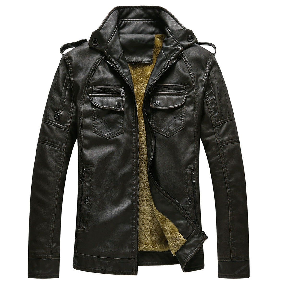 Herren Lederjacke mit modernem Stehkragen und praktischem Reißverschluss - 4 - Annoboutique