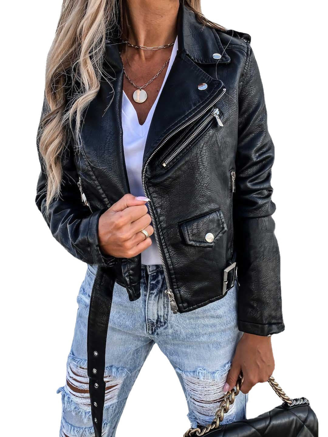 Damen Bikerjacke mit klassischem Reißverschluss für stilvolle Auftritte - 1 - Annoboutique