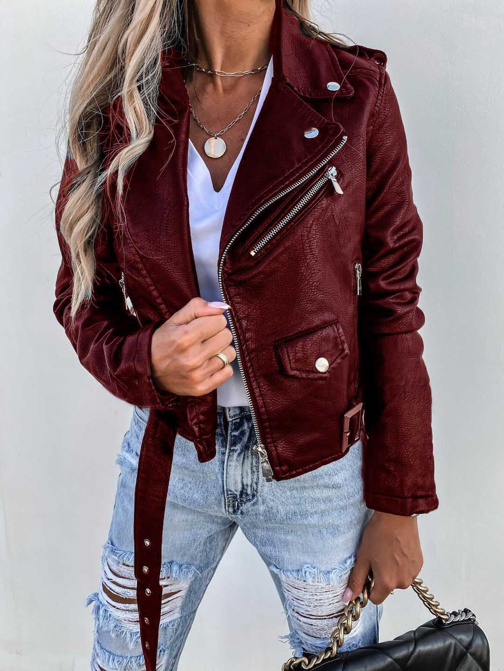 Damen Bikerjacke mit klassischem Reißverschluss für stilvolle Auftritte - 2 - Annoboutique