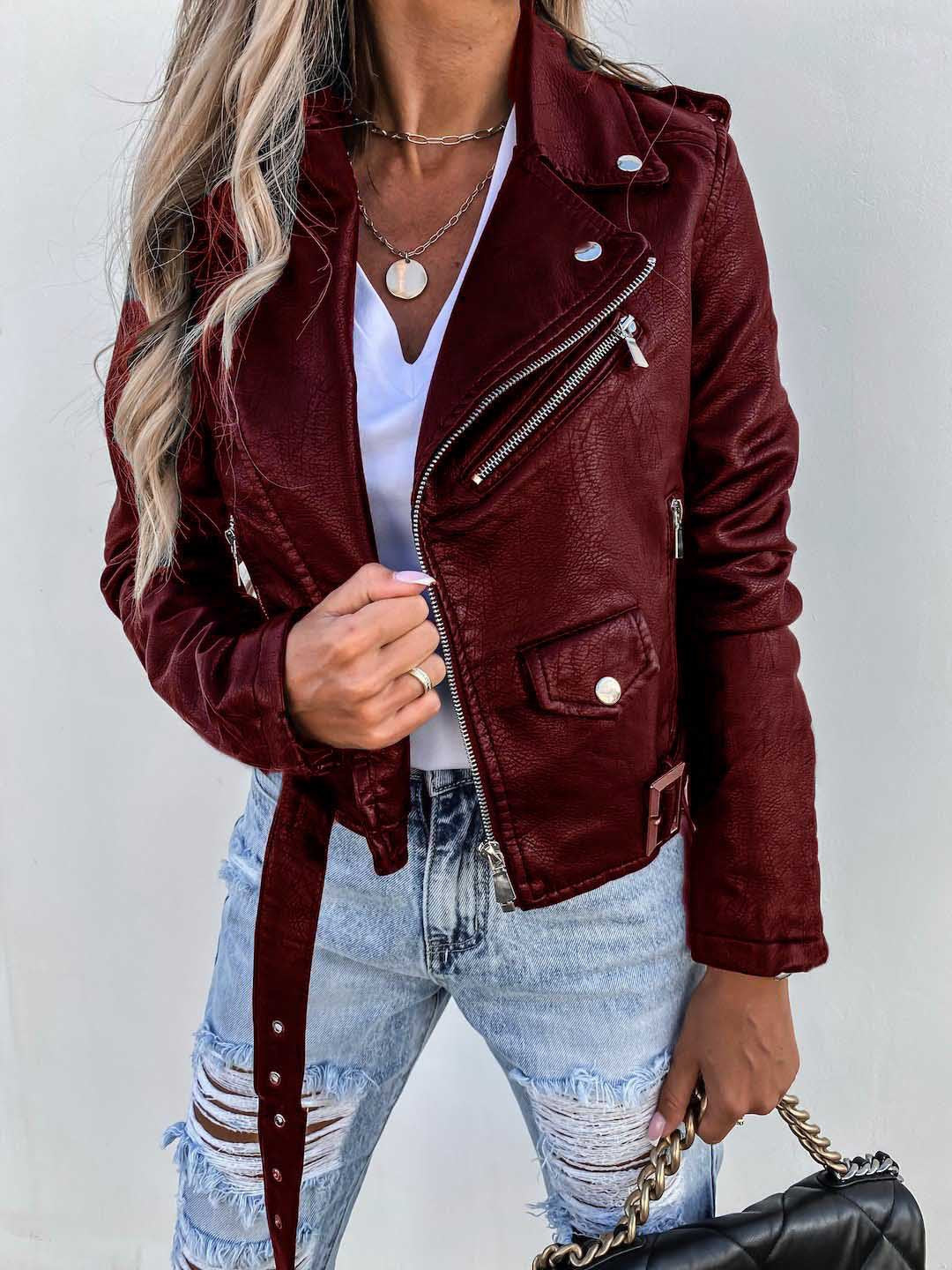 Damen Bikerjacke mit klassischem Reißverschluss für stilvolle Auftritte - 2 - Annoboutique