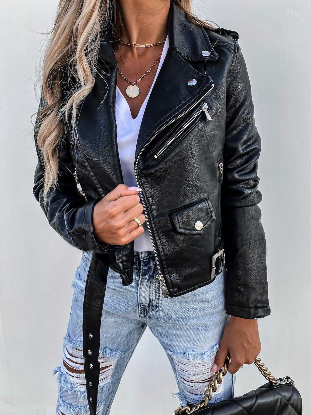Damen Bikerjacke mit klassischem Reißverschluss für stilvolle Auftritte - 4 - Annoboutique