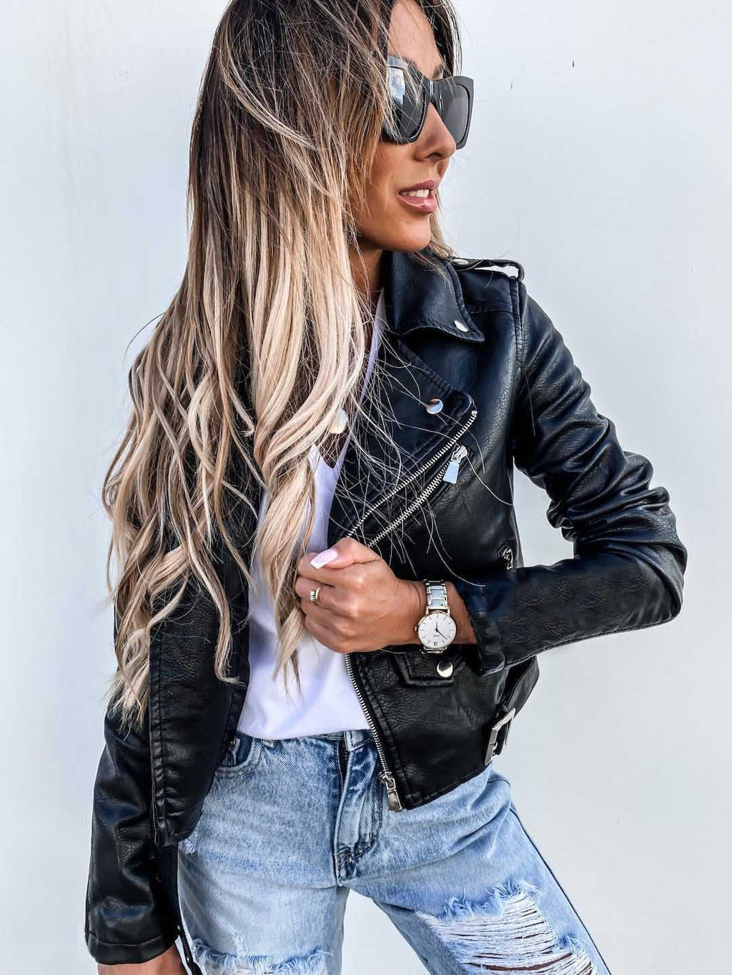 Damen Bikerjacke mit klassischem Reißverschluss für stilvolle Auftritte - 5 - Annoboutique