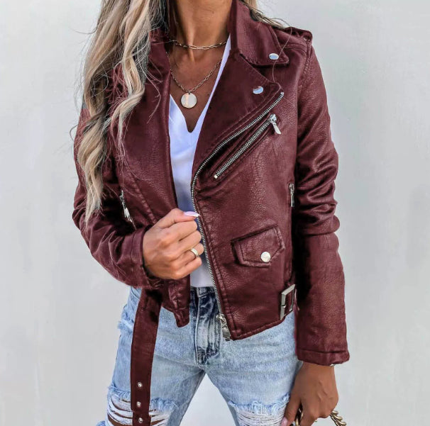 Damen Bikerjacke mit klassischem Reißverschluss für stilvolle Auftritte - 6 - Annoboutique