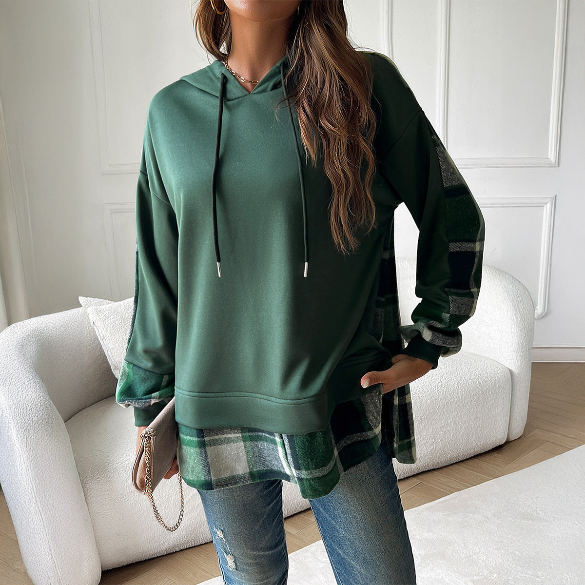Modischer Karomuster Hoodie für Damen in Oversized Passform - 3 - Annoboutique