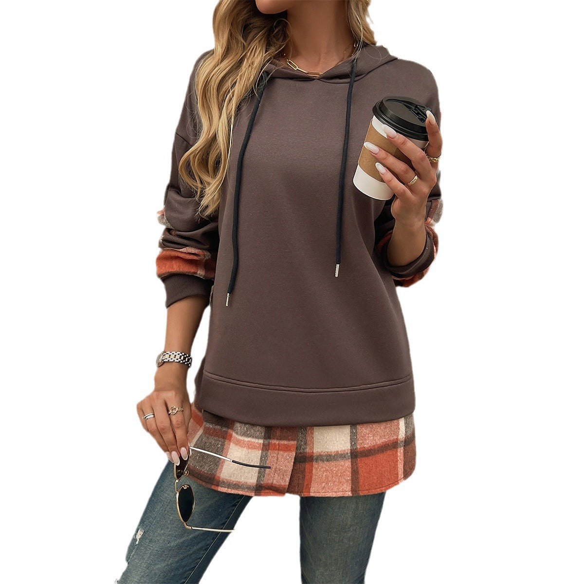 Modischer Karomuster Hoodie für Damen in Oversized Passform - 4 - Annoboutique