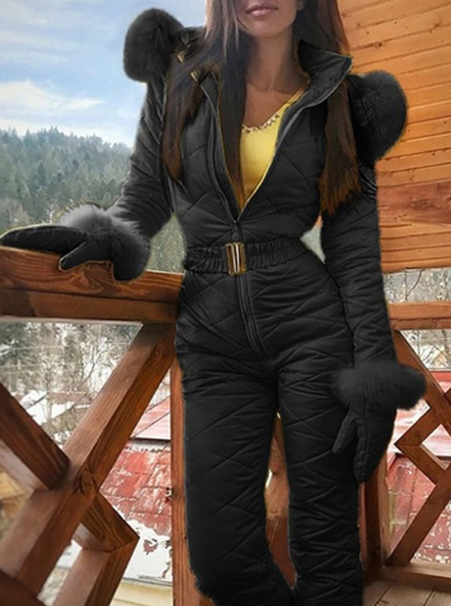 Damen Jumpsuit Figurbetont mit Fellelementen - 2 - Annoboutique
