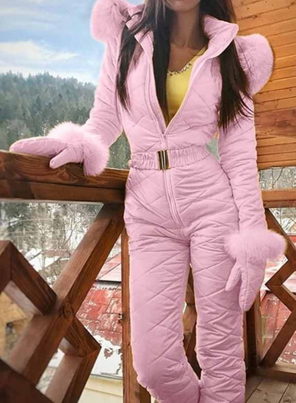 Damen Jumpsuit Figurbetont mit Fellelementen - 3 - Annoboutique