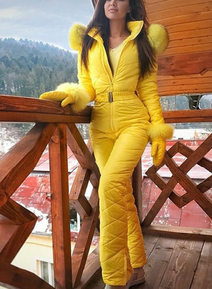Damen Jumpsuit Figurbetont mit Fellelementen - 5 - Annoboutique