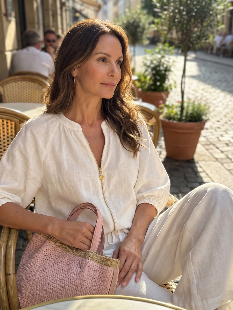 Damen Set bestehend aus Oberteil mit Puffärmeln und weitgeschnittener Hose - J&B - 17 - Annoboutique