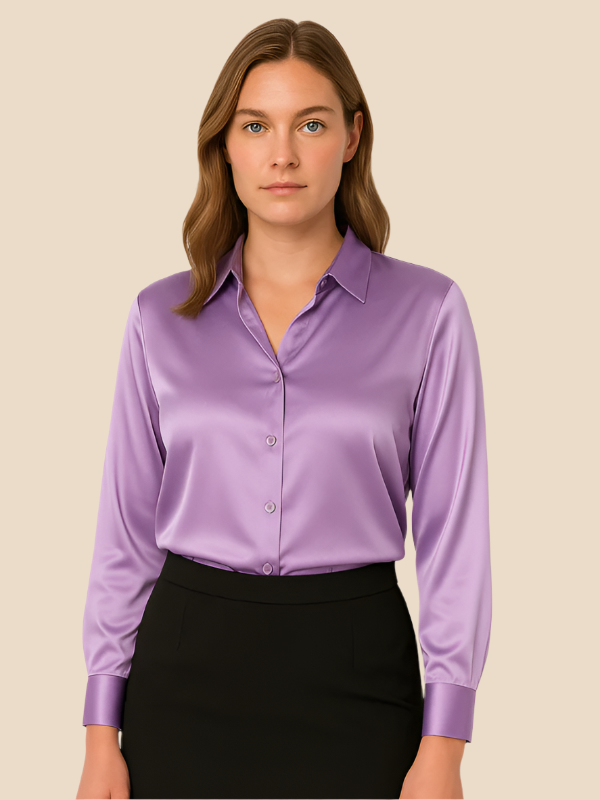 Adriana - Damenbluse aus Satin mit langen Ärmeln und Hemdkragen