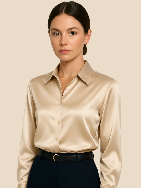 Adriana - Damenbluse aus Satin mit langen Ärmeln und Hemdkragen