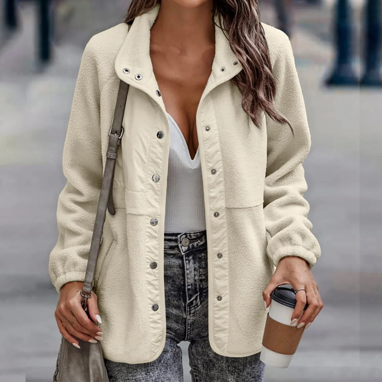 Liv - Damen Fleecejacke mit Druckknöpfen und Stehkragen