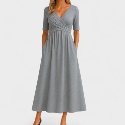 Britta – Elegant Short Sleeve V-neck Dress - Image 1