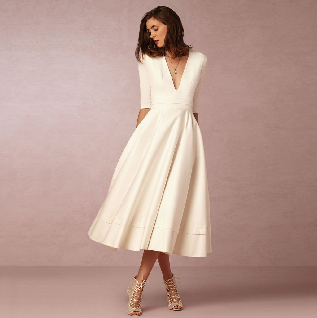 Hannah – Elegantes Midi Kleid Damen mit tiefem V-Ausschnitt