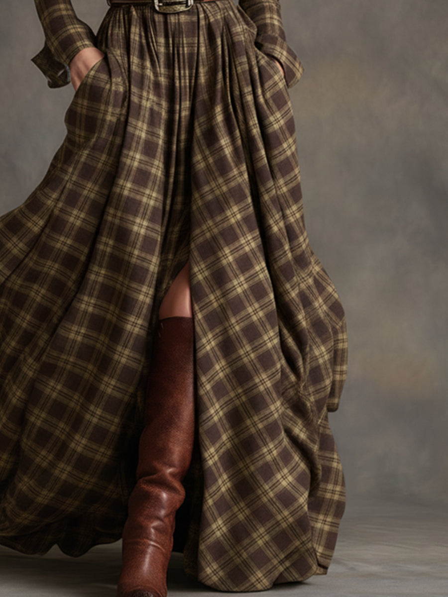 Helena – Kariertes Maxikleid mit Knopfleiste