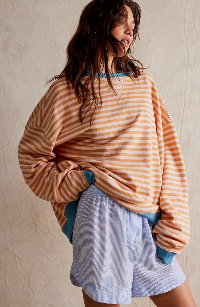 Mila – Damen Strickpullover gestreift Oversize Rundhals