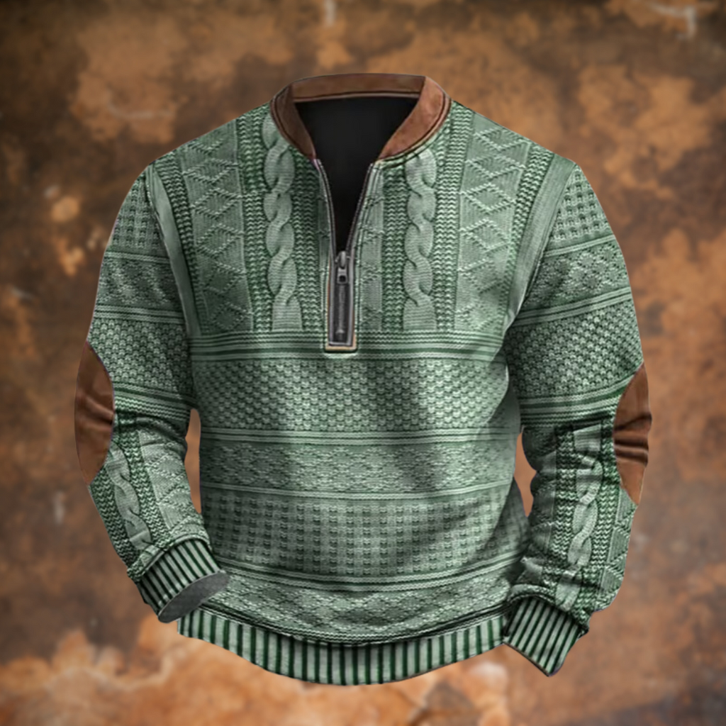 Marco – Herrenpullover in Strickoptik mit halbem Reißverschluss
