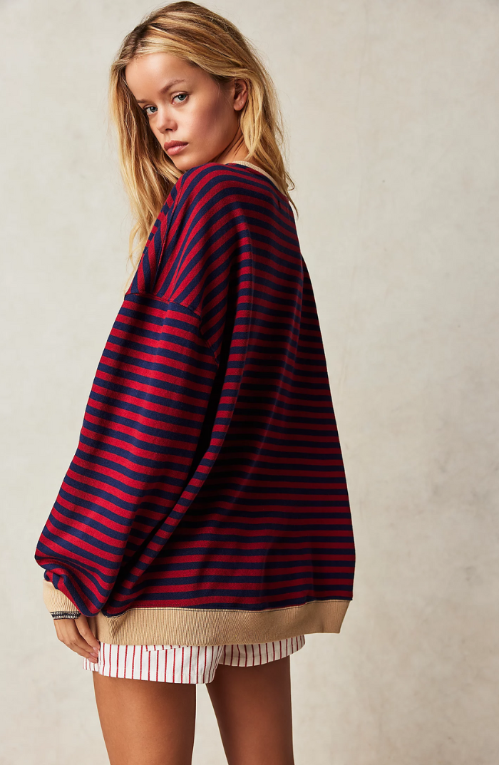 Mila – Damen Strickpullover gestreift Oversize Rundhals
