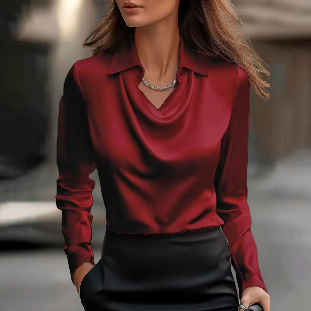 Karolina – Satinbluse mit Wasserfallkragen Damen