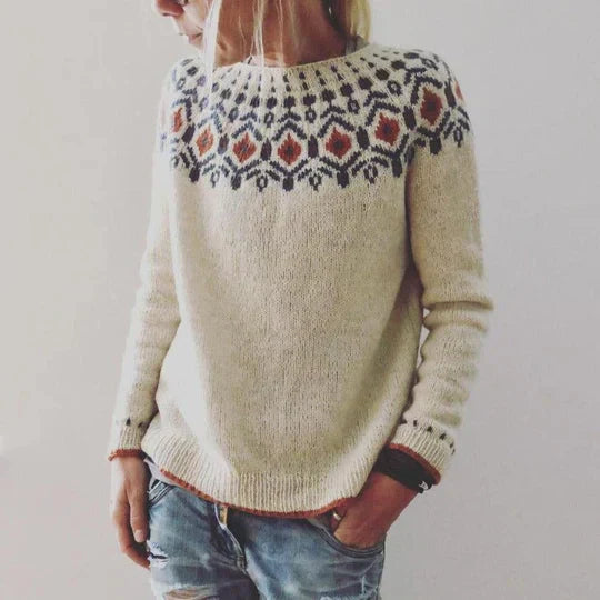 Winterpullover mit Rundhalsausschnitt und nordischem Jacquardmuster