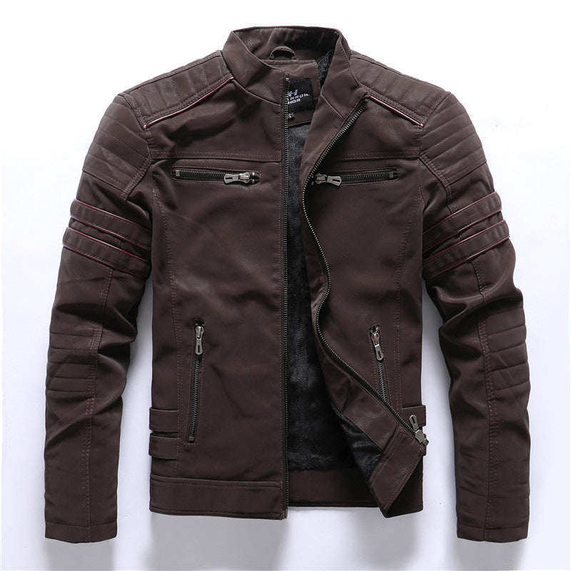 Damon - Herren Bikerjacke im Lederlook mit Stehkragen