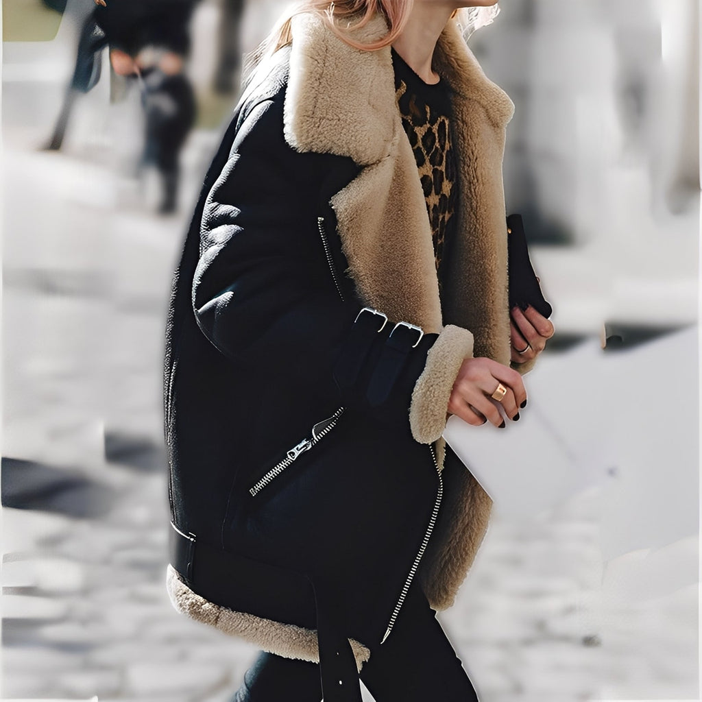 Karina – Gefütterte Aviator-Jacke mit Shearling-Details für Damen