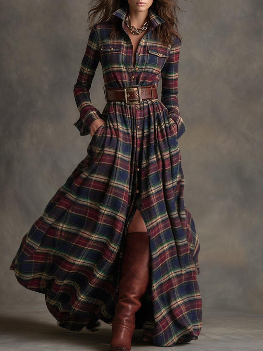 Helena – Kariertes Maxikleid mit Knopfleiste