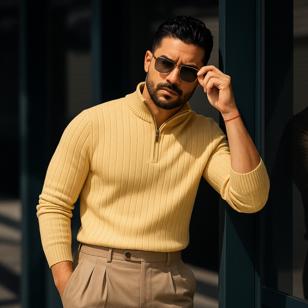 Adrian – Gerippter Strickpullover mit Reißverschluss für Herren