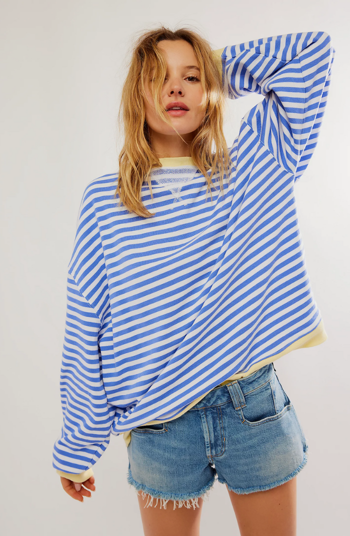 Mila – Damen Strickpullover gestreift Oversize Rundhals